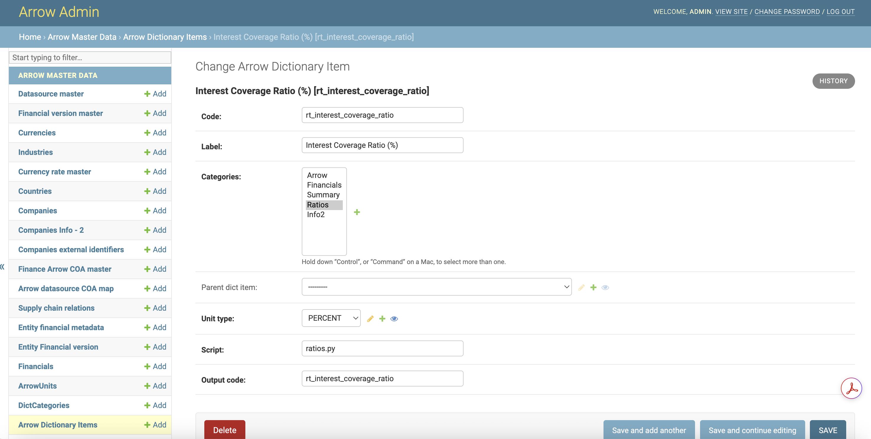 Arrow Admin - Semantic data dictionary and ontology management interface
